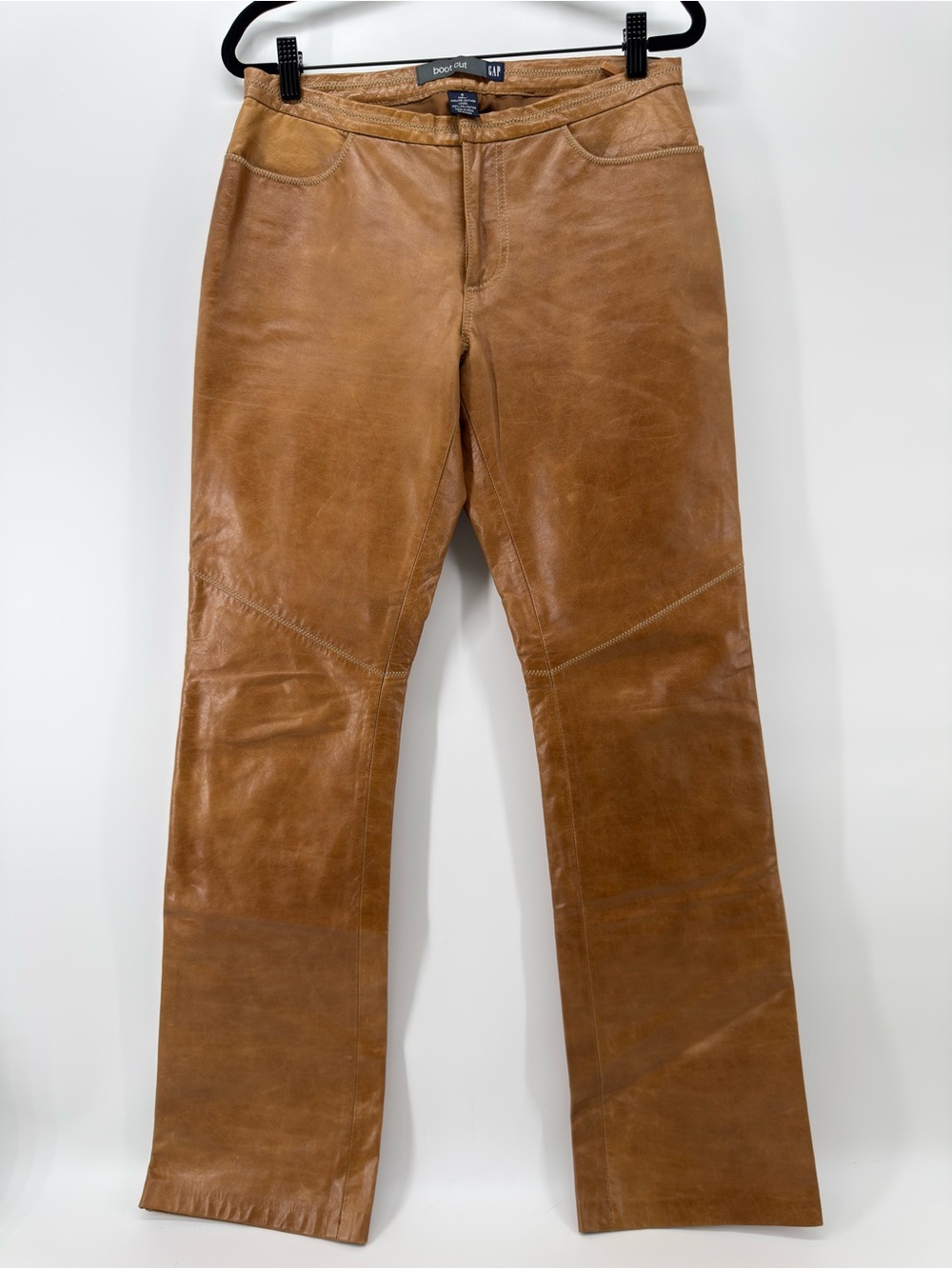 GAP Y2K Genuine leather bootcut pants sz 6 mid rise tan patchwork